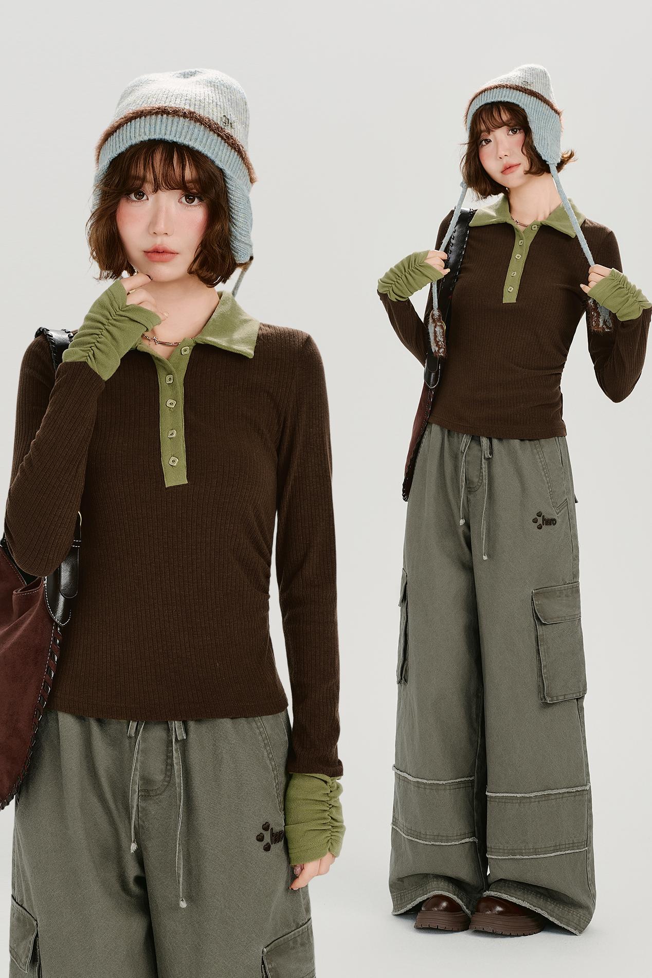 スリムステッチコントラストラペルトップス