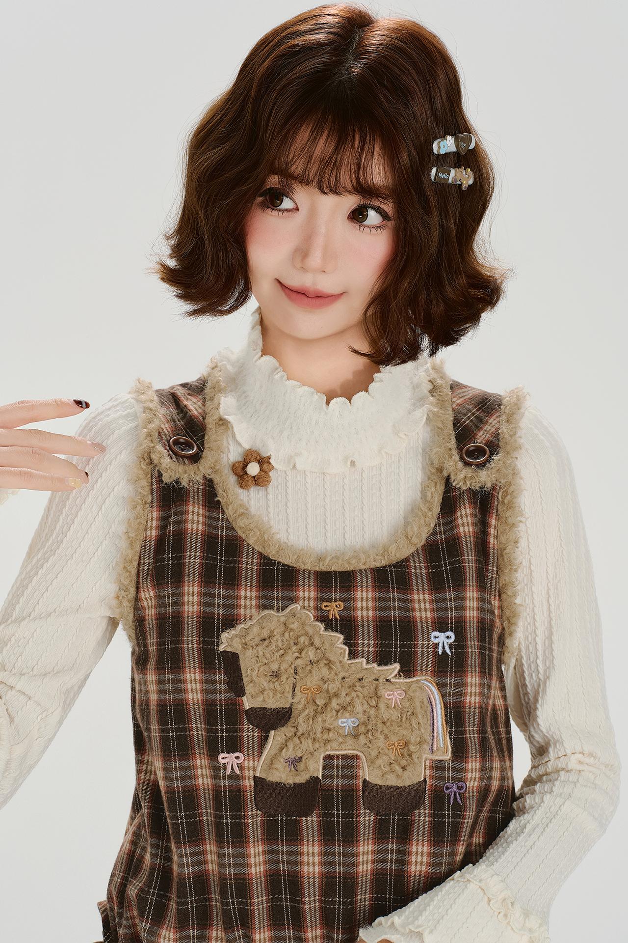 チェックプラッドエンブロイダードレス