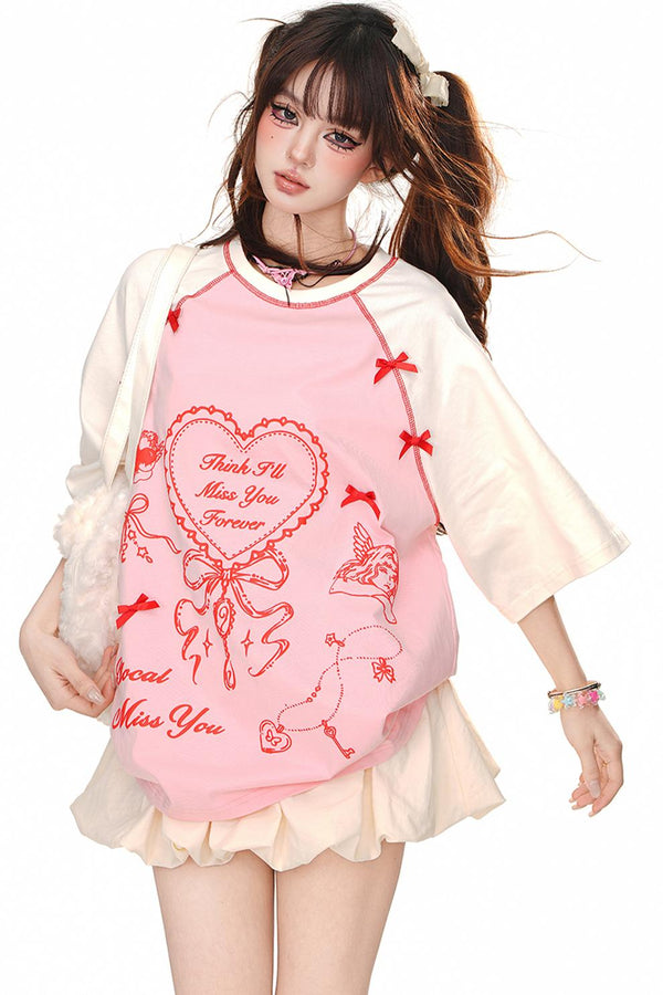 ラブスイートバイカラールーズTシャツ