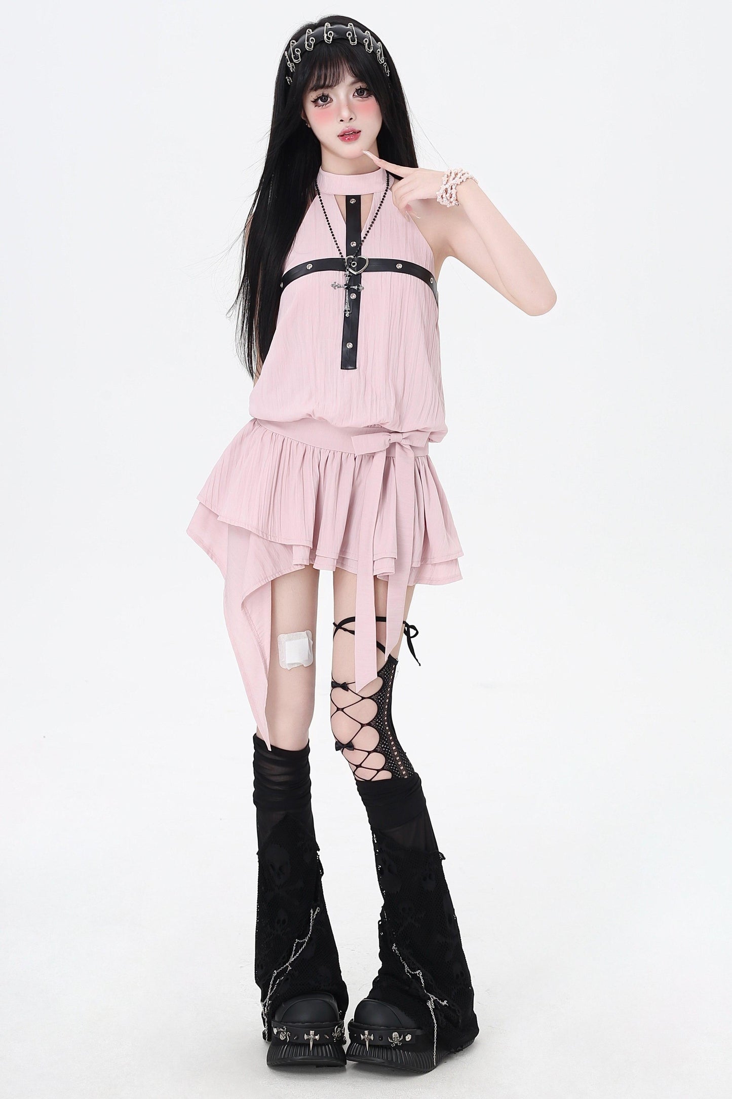 Jambières noires en maille avec chaîne