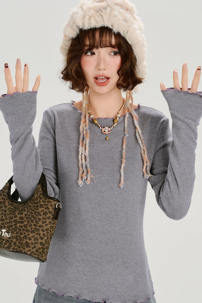 レトロベーシックソフトロングスリーブトップス