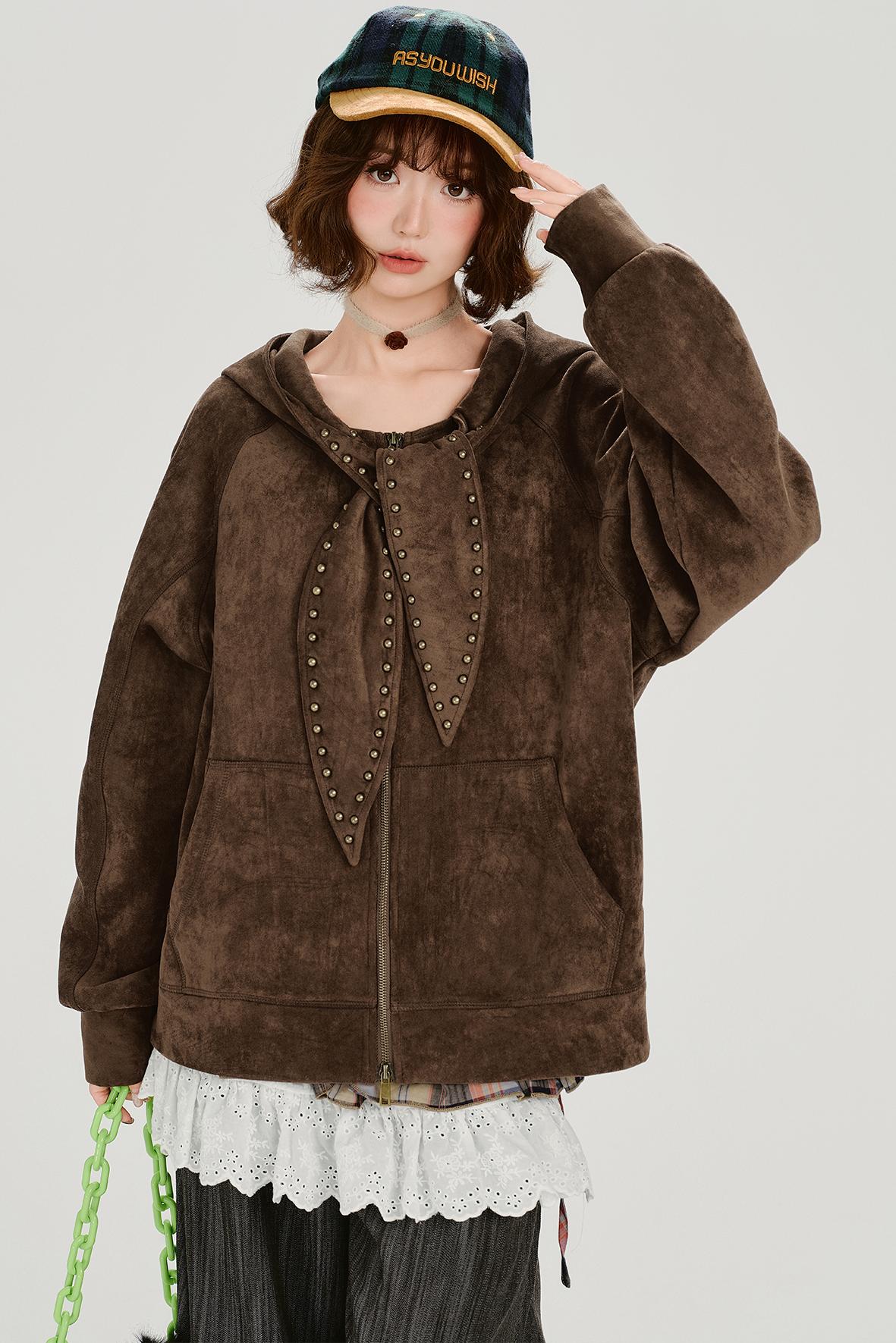 スエードレトロフーデッドジャケット