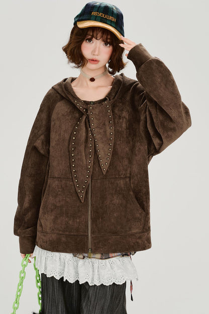 スエードレトロフーデッドジャケット