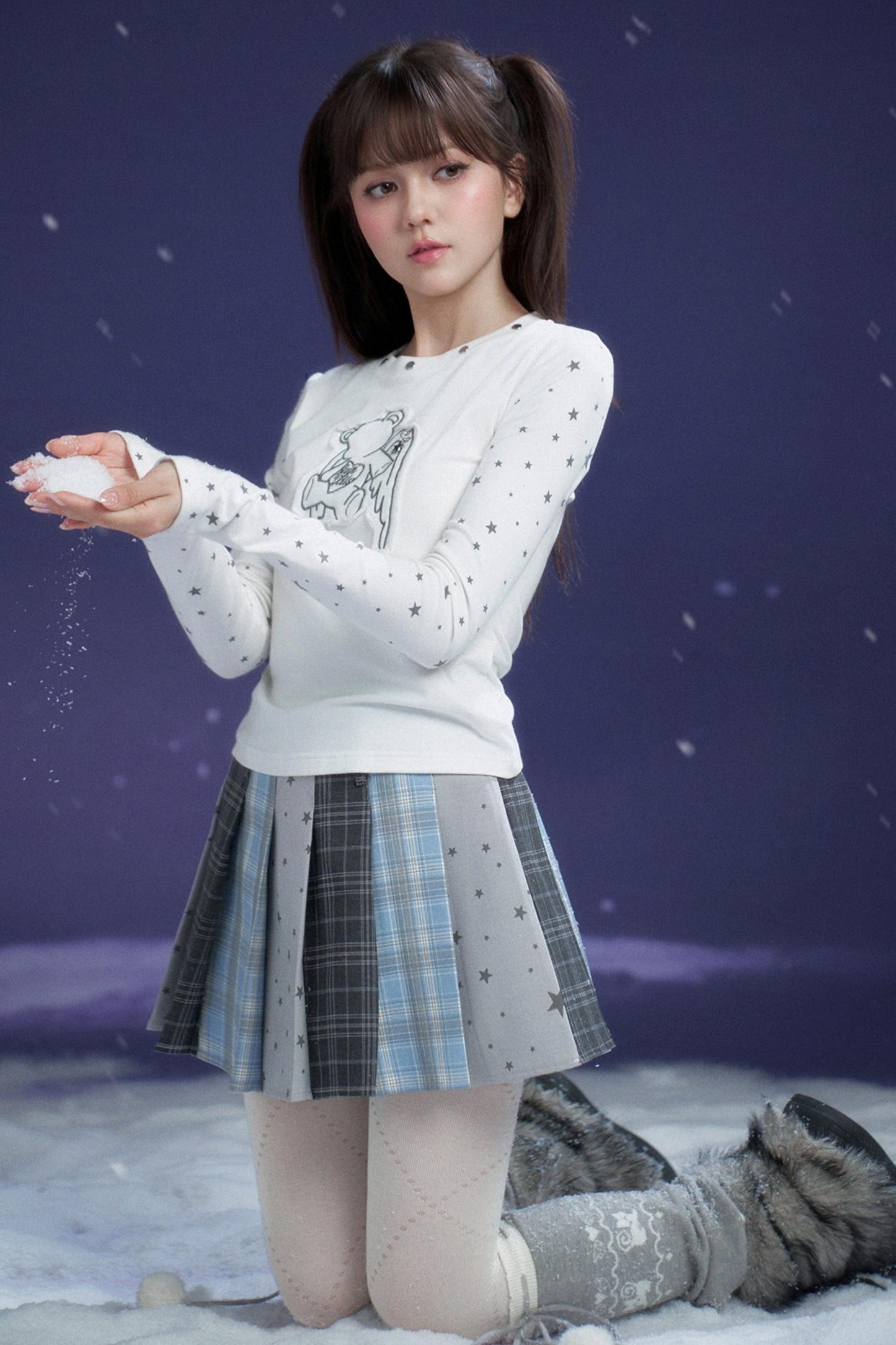 check star pleated skirt