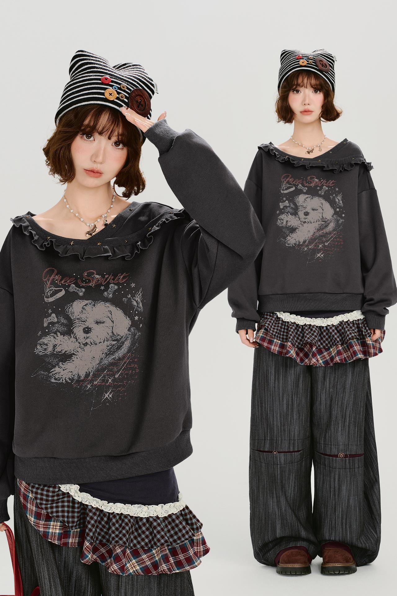 アニマルモードオフショルダーフラッフルトップス