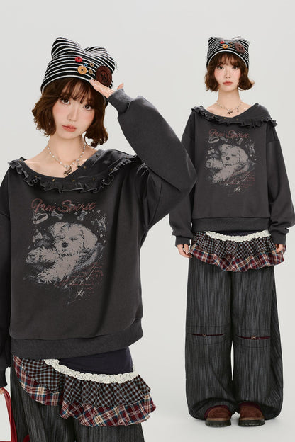 アニマルモードオフショルダーフラッフルトップス