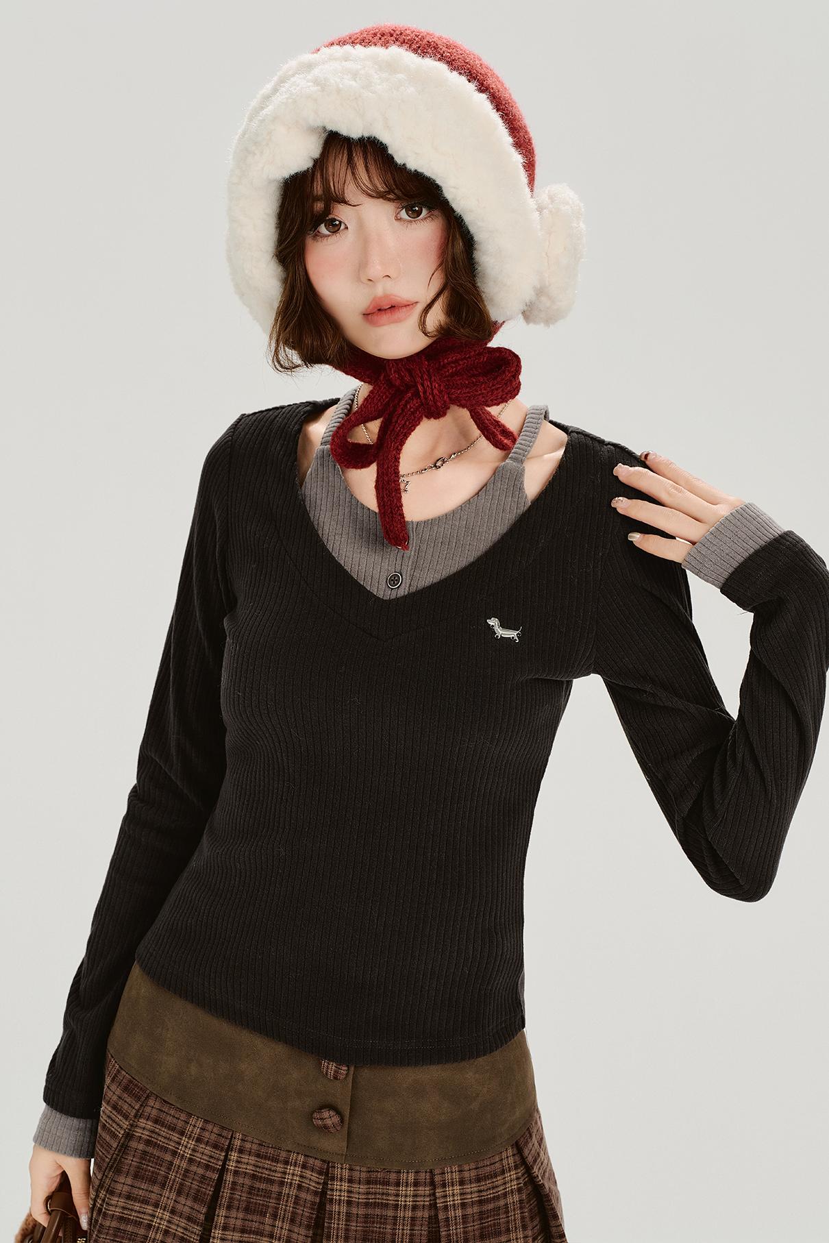 レトロモードネックスリムトップス