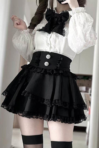 Doll Dark Kawaii Lace Ruffle Skirt