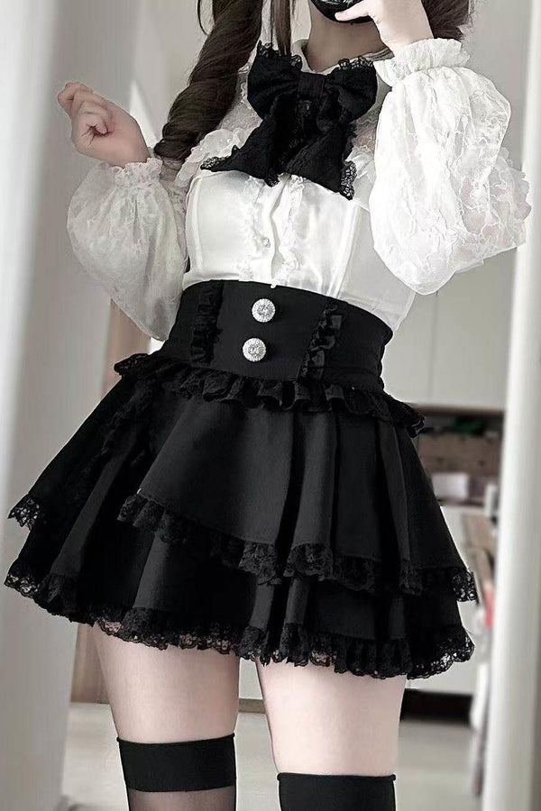Doll Dark Kawaii Lace Ruffle Skirt