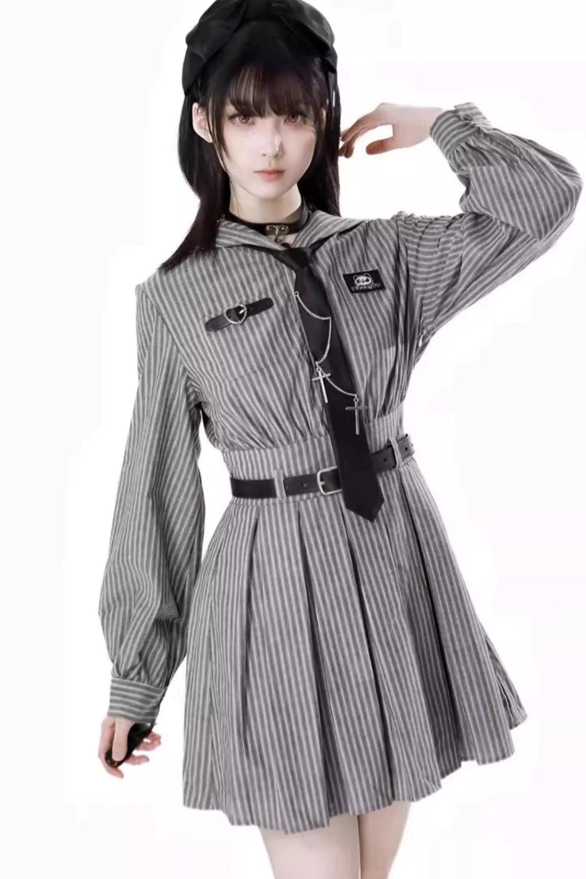 Snap Jacket + shirt + pleated dress + shirt