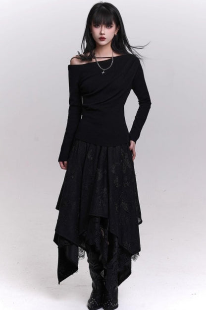 オフホワイトバタフライモチーフスカート