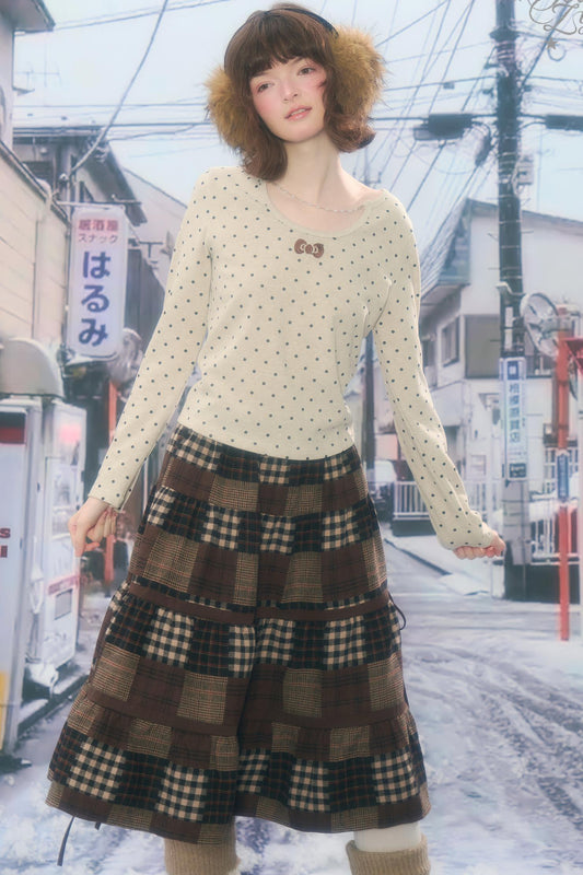 ポルカドットチェーンニットトップ