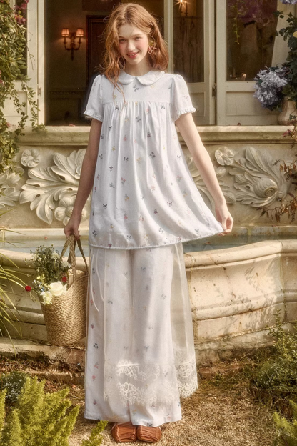 レトロフラワードレス+トップス+パンツ+カーテン+スカーフ