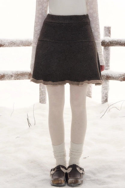 ポニーデザインジップニットトップス+ニットスカート