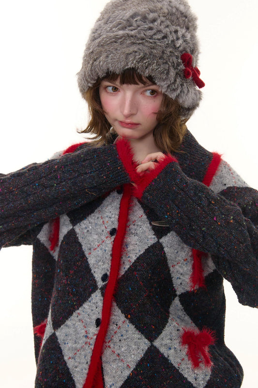 プレッピーキルティッドニットカーディガン