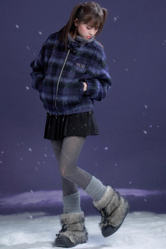 チェックハイネックジャケット