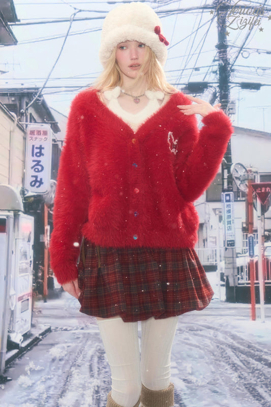 レッドクリスマスカーディガンセーター