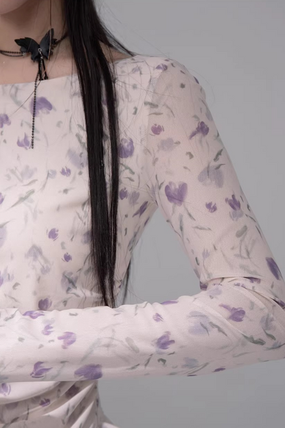 シアーアシメフローラルトップス