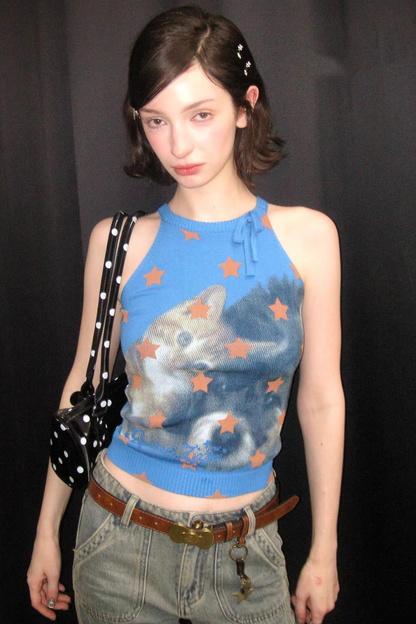 Y2K Star Cat Sleeveless Top