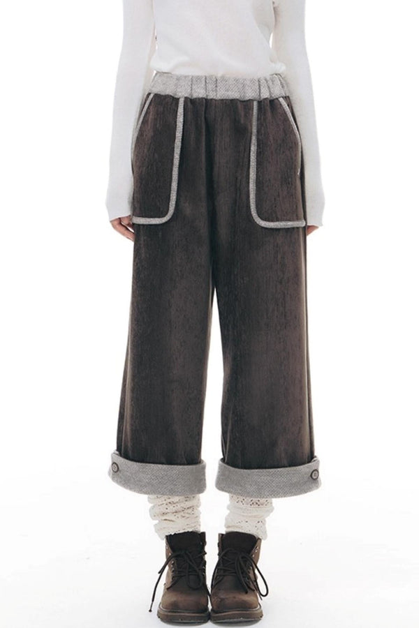 マルチポケットカジュアルロングパンツ+ロールアップワイドレッグミディアムパンツ