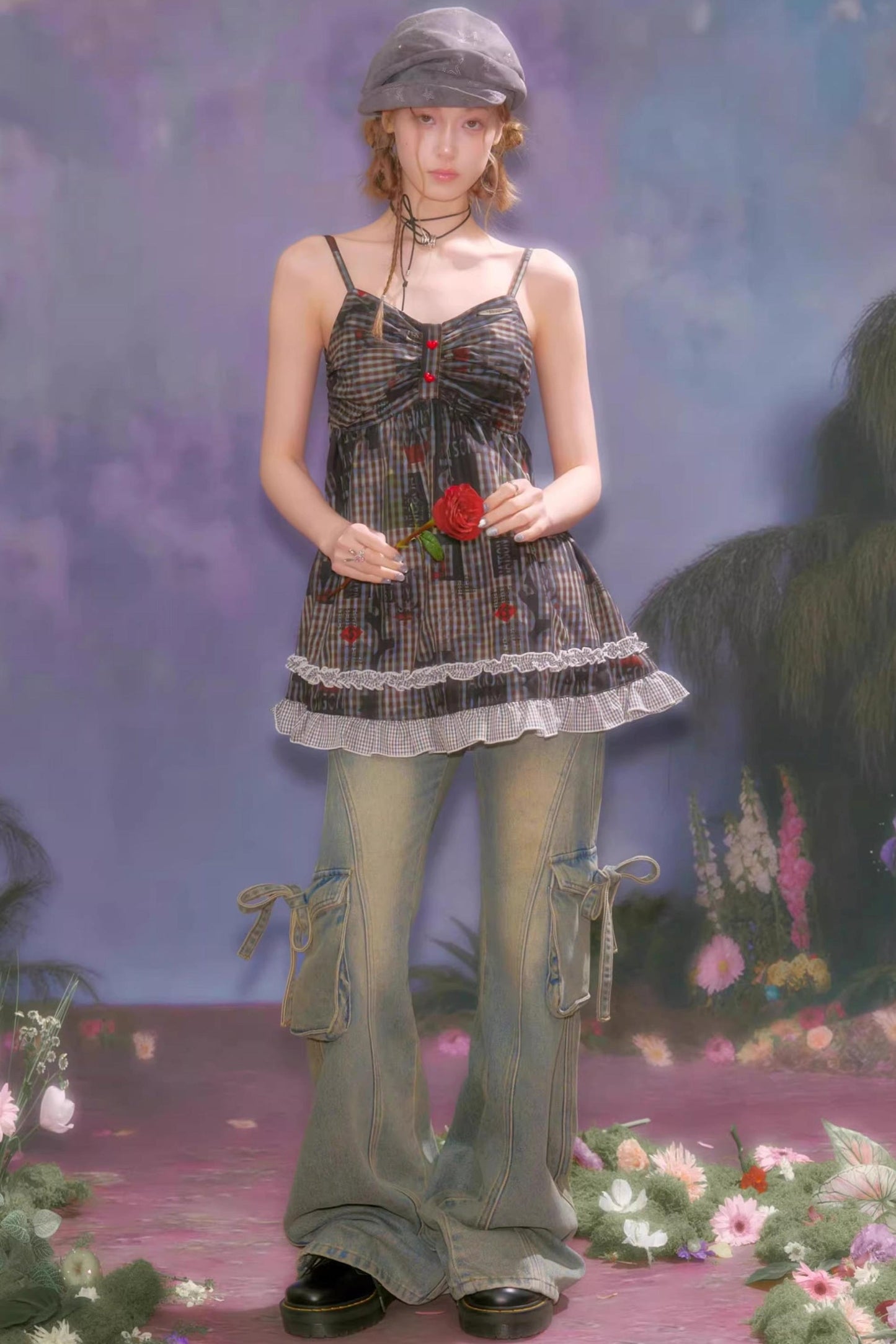 Retro Plaid Lace Top