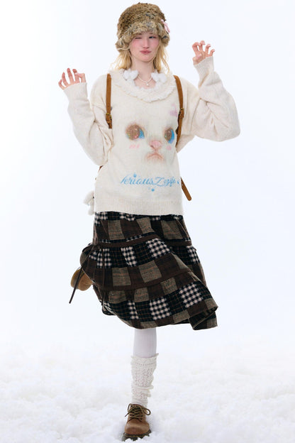 Retro Cat Plush Collar Sweater