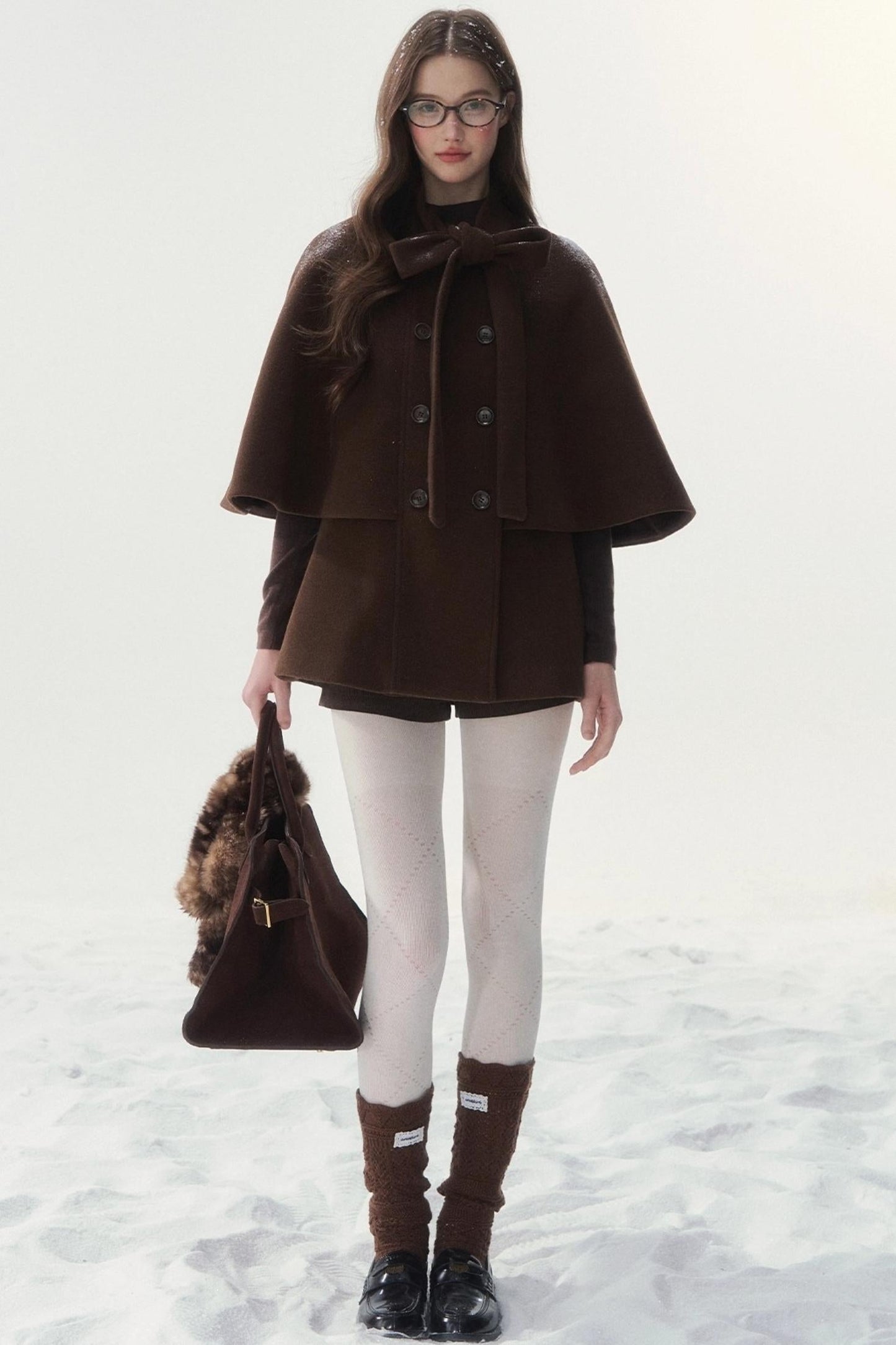 ダブルブレスドリボンケープコート