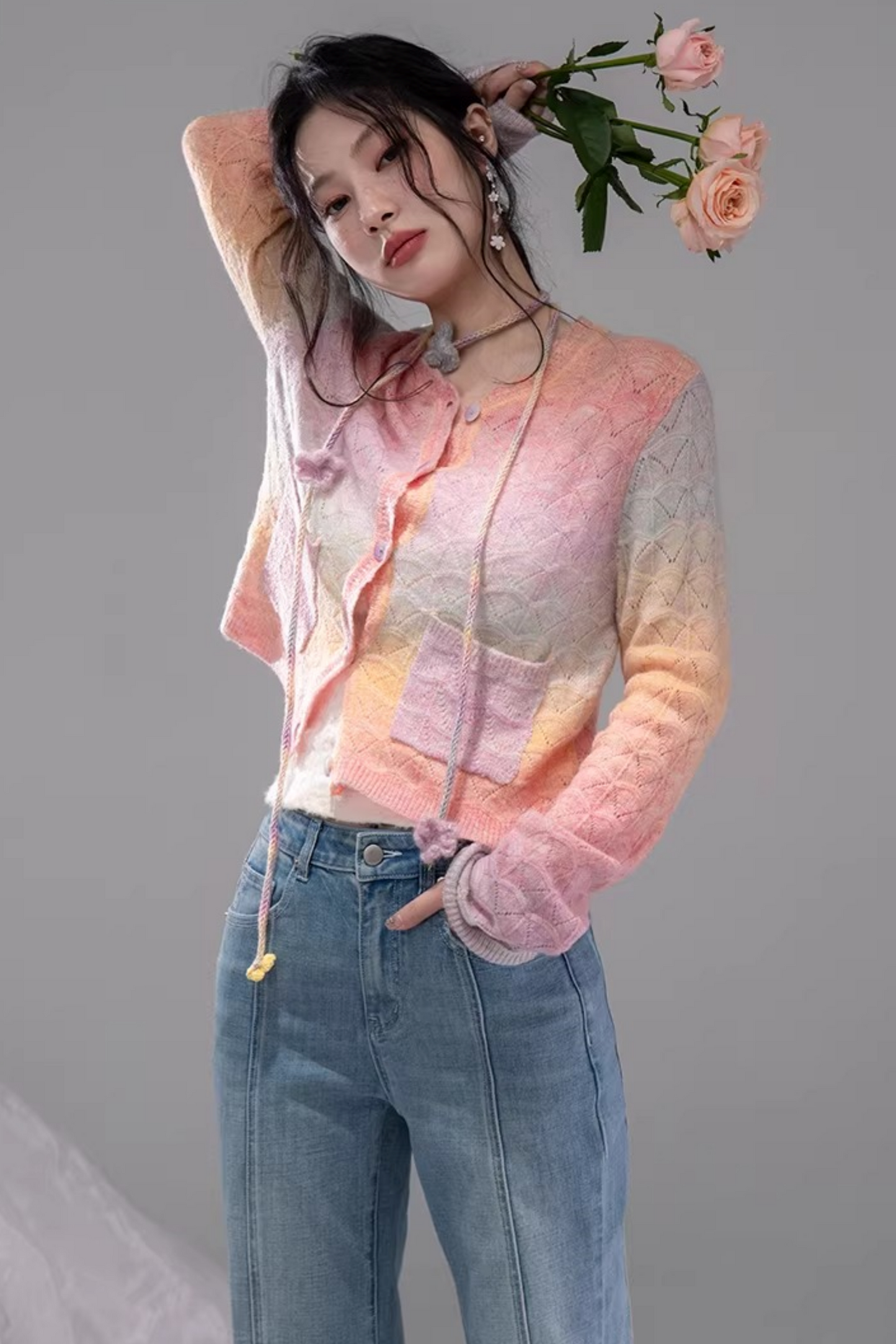 グラデーションレインボーカーディガン