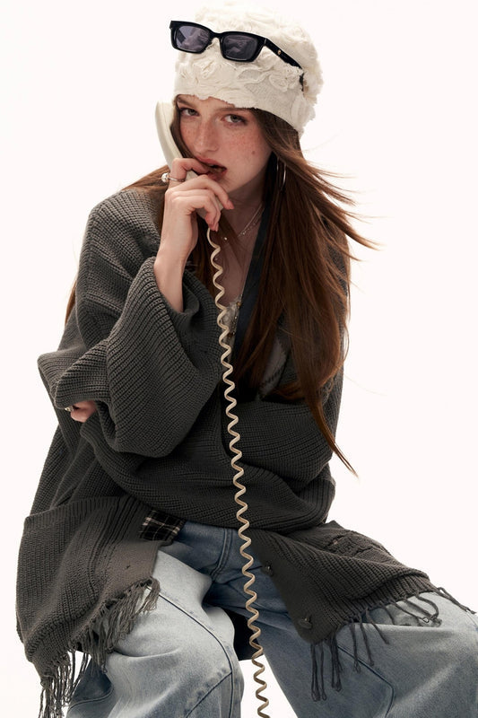 パッチワークタッセルニット