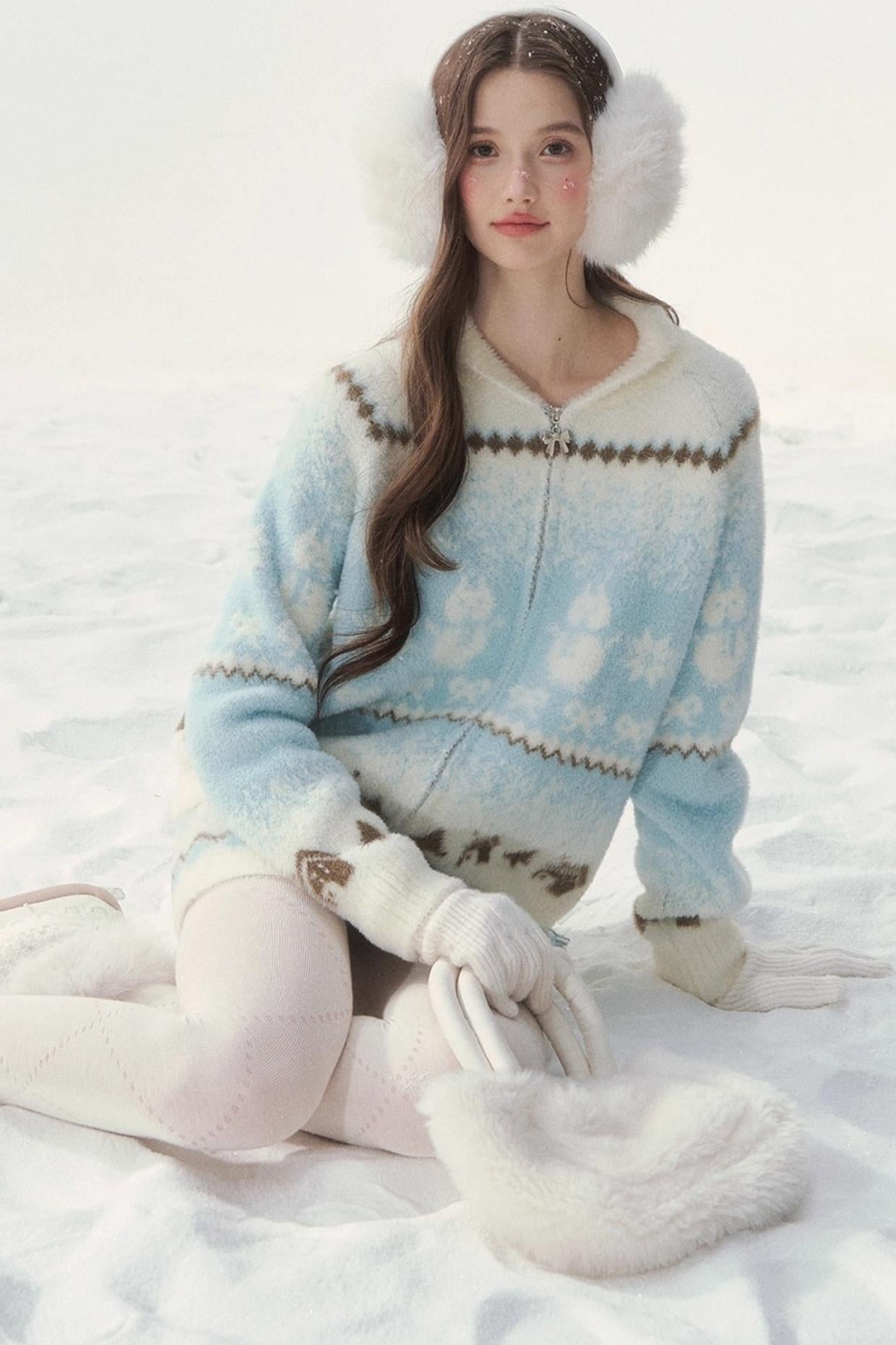 Island Fur Fair Isles Knit Top + Tight Knit Skirt