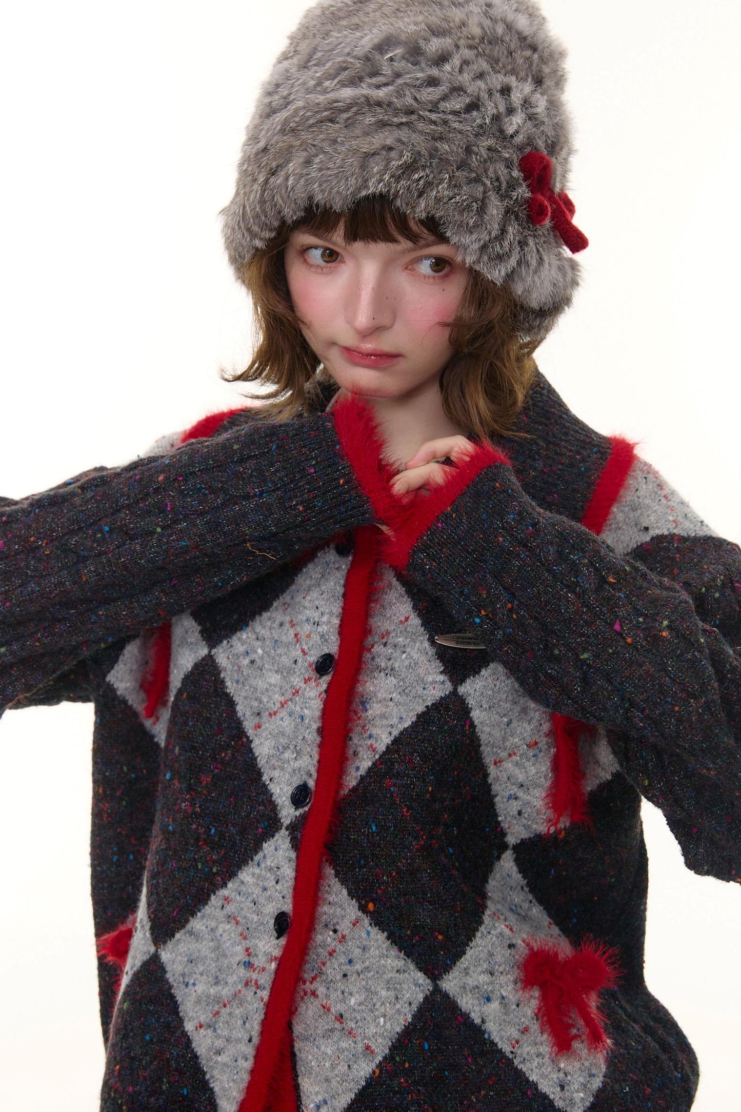 Preppy quilted knit cardigan