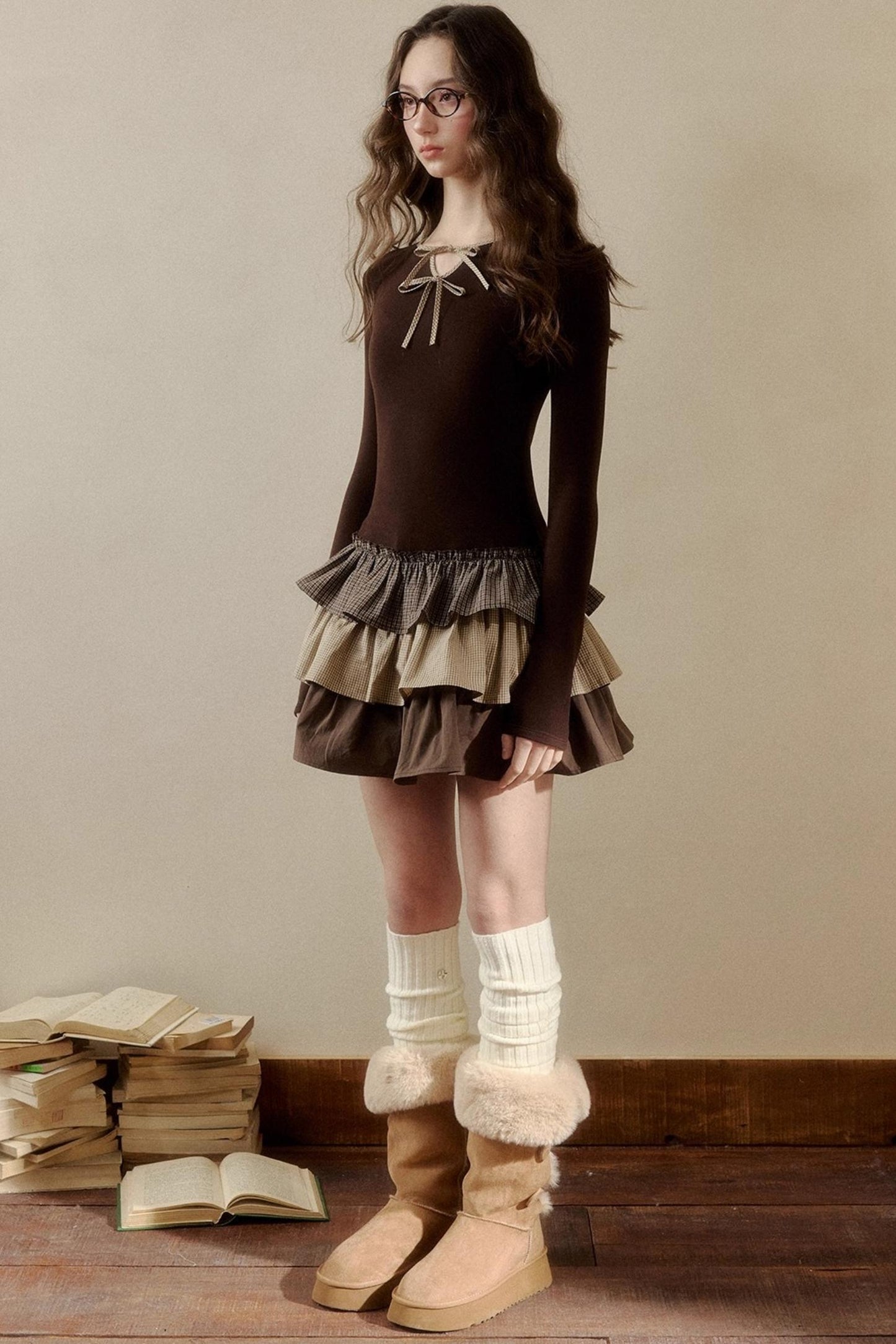 レトロチェックレイヤードドレス