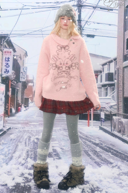 Retro pink rabbit sweater