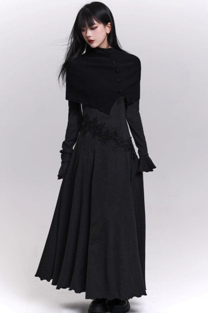 グレーオフショルダーニットドレス