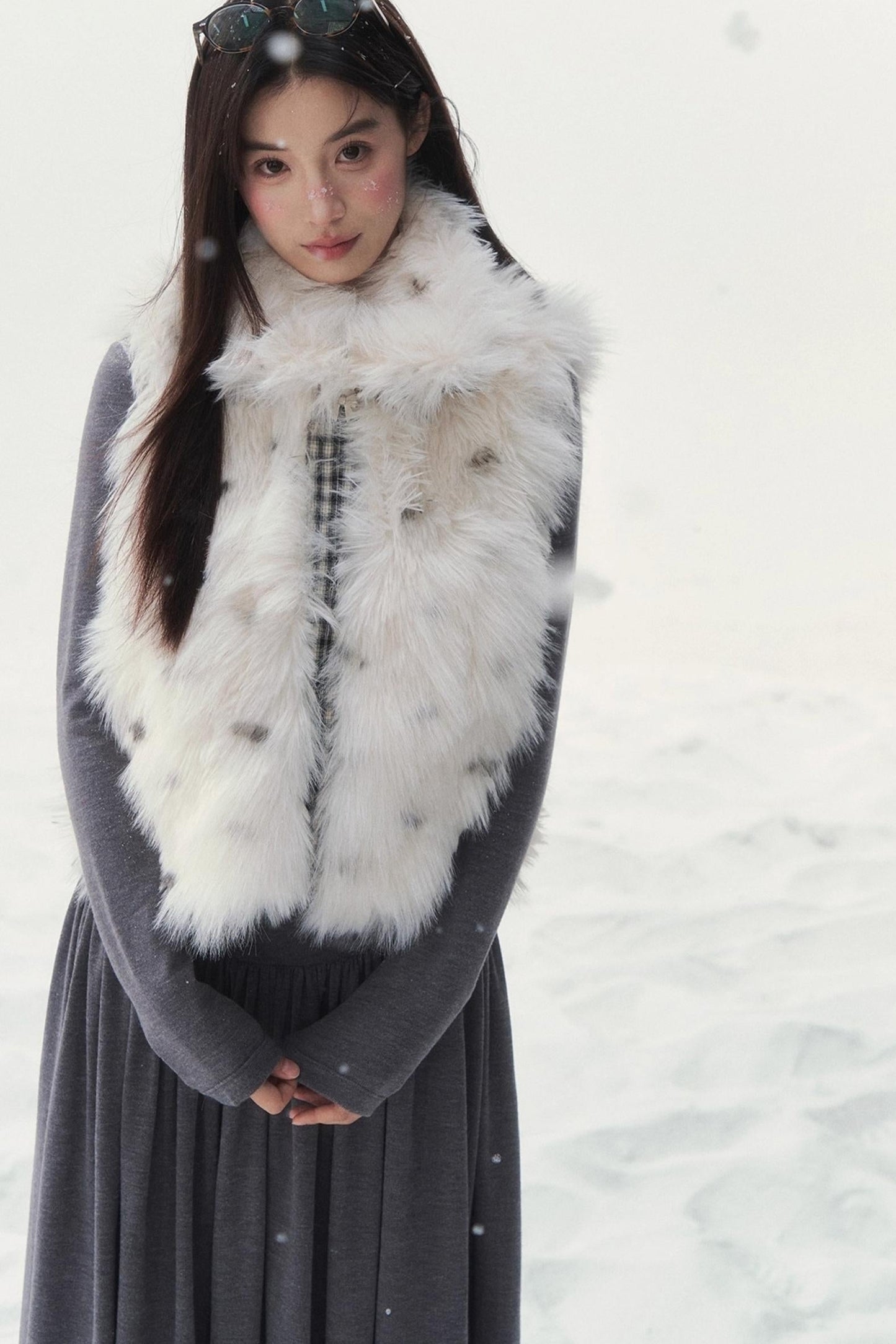 チェックドットファーリバーシブルベスト