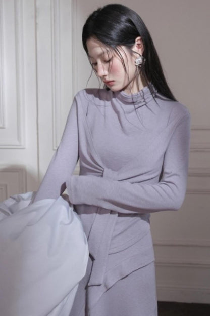 アートストラップニットトップス+スカート