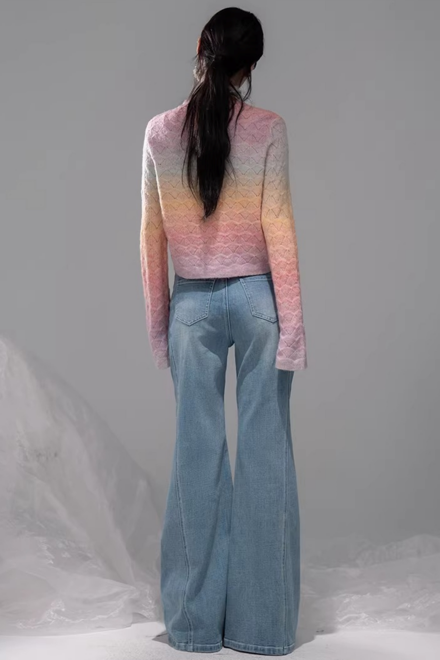 スターレイトブルーラインストーンフレアデニムパンツ