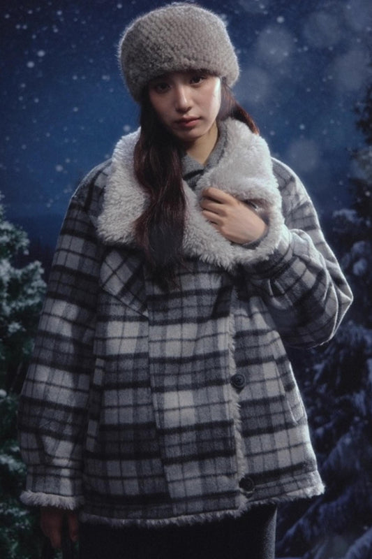 リバーシブルチェックルーズコート