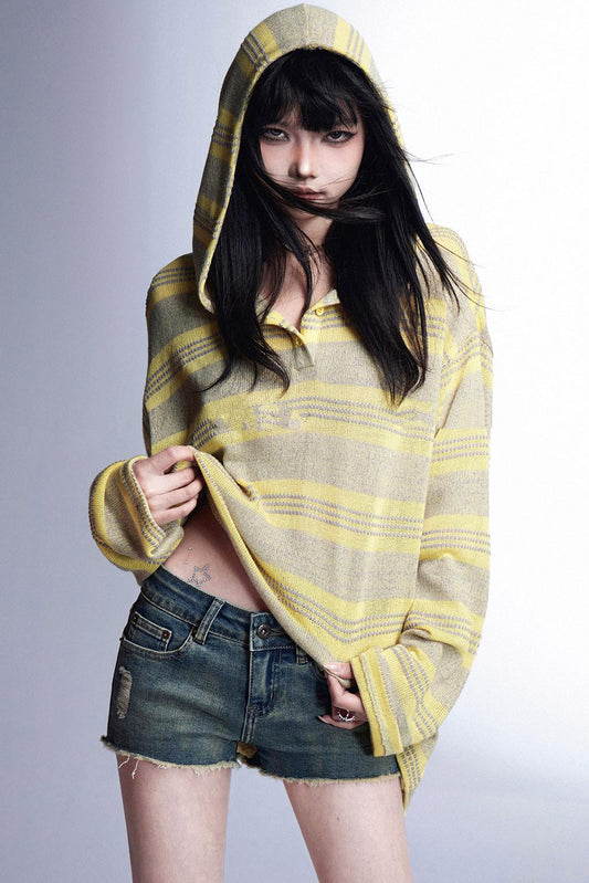 Striped Hooded Knit Sweater