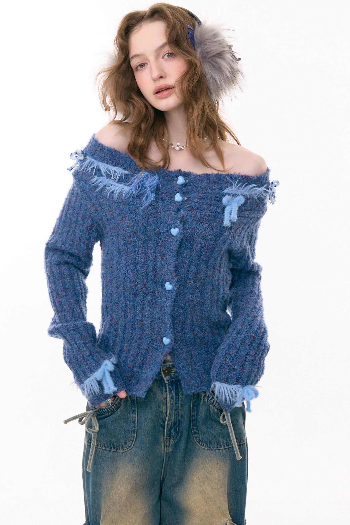 Mist Harbor Off-Shoulder Cardigan