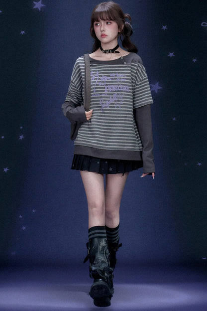 Striped Graffiti Print Top