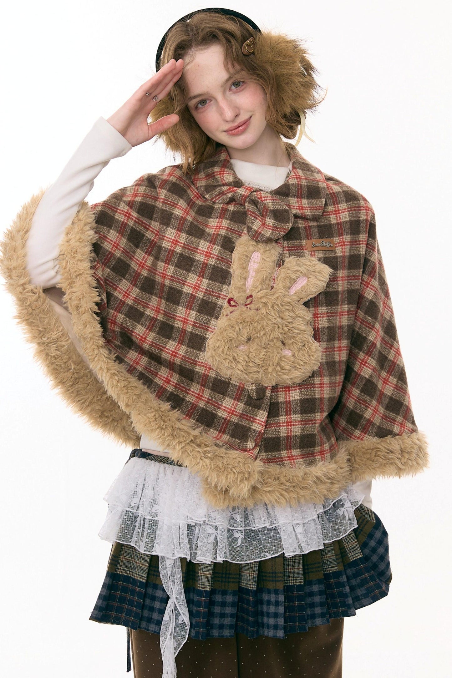 Fairy Tale Plaid Rabbit Cape Coat