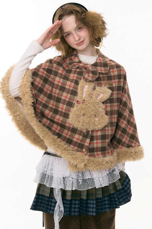Fairy Tale Plaid Rabbit Cape Coat