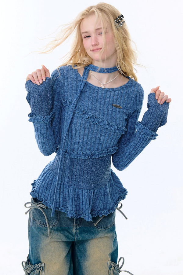Irregular Ruffle Knit Top