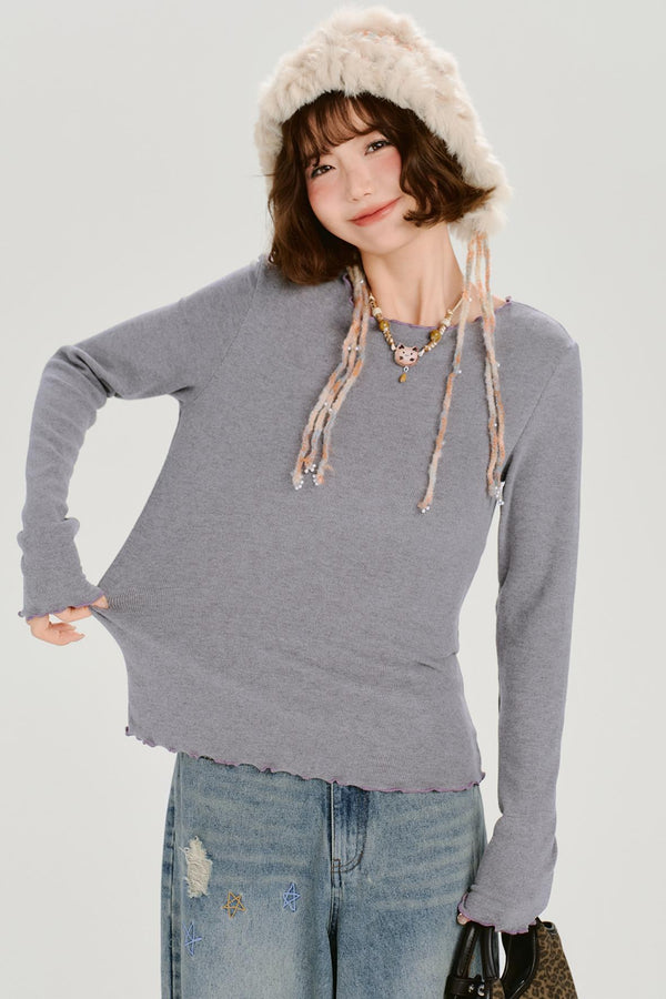 レトロベーシックソフトロングスリーブトップス