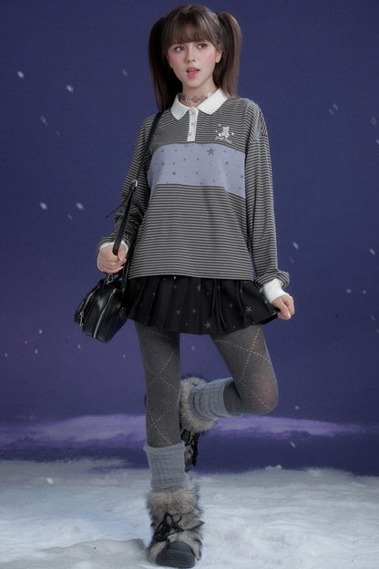 Gray and Purple Striped Polo Top