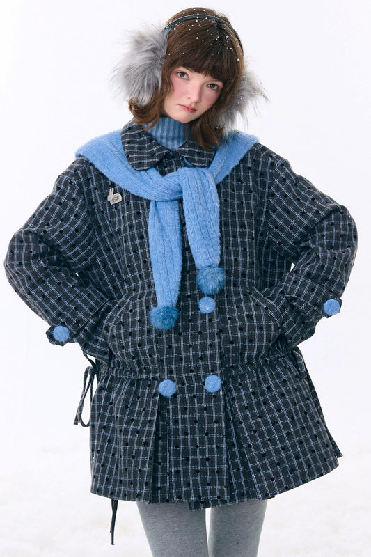 Checked Dot Doll Collar Coat