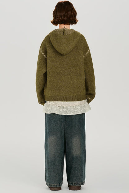 Retro Jacquard Hoodie Top