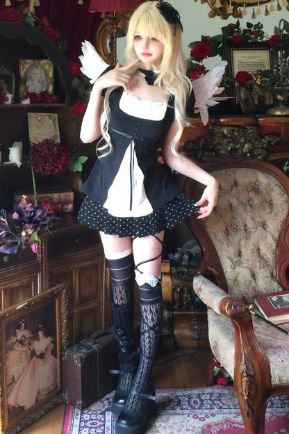 French Color Blocking A-Line Top + Skirt + Arm Sleeves