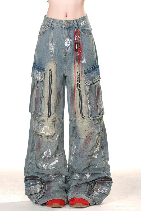 Oversized denim cargo pants